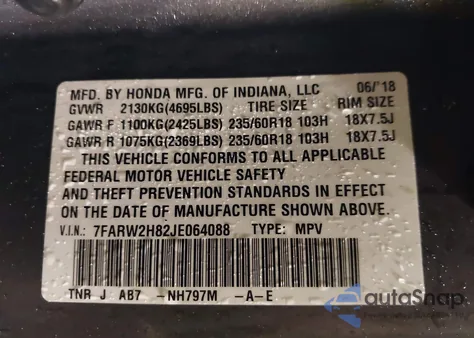 2018 Honda Cr-V Ex-L/Ex-L Navi from USA, damaged, VIN 7FARW2H82JE064088